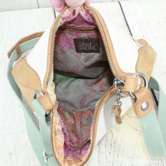 The Sak Women's Cream Tan Pebbled Leather Top Zip Messenger Crossbody Bag - Picture 8 of 13